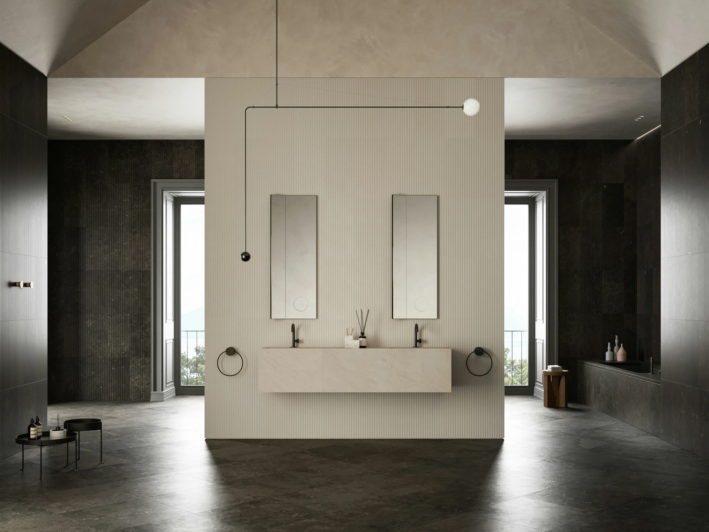 Taş banyo, vanity ve aynalar — Salvatori
